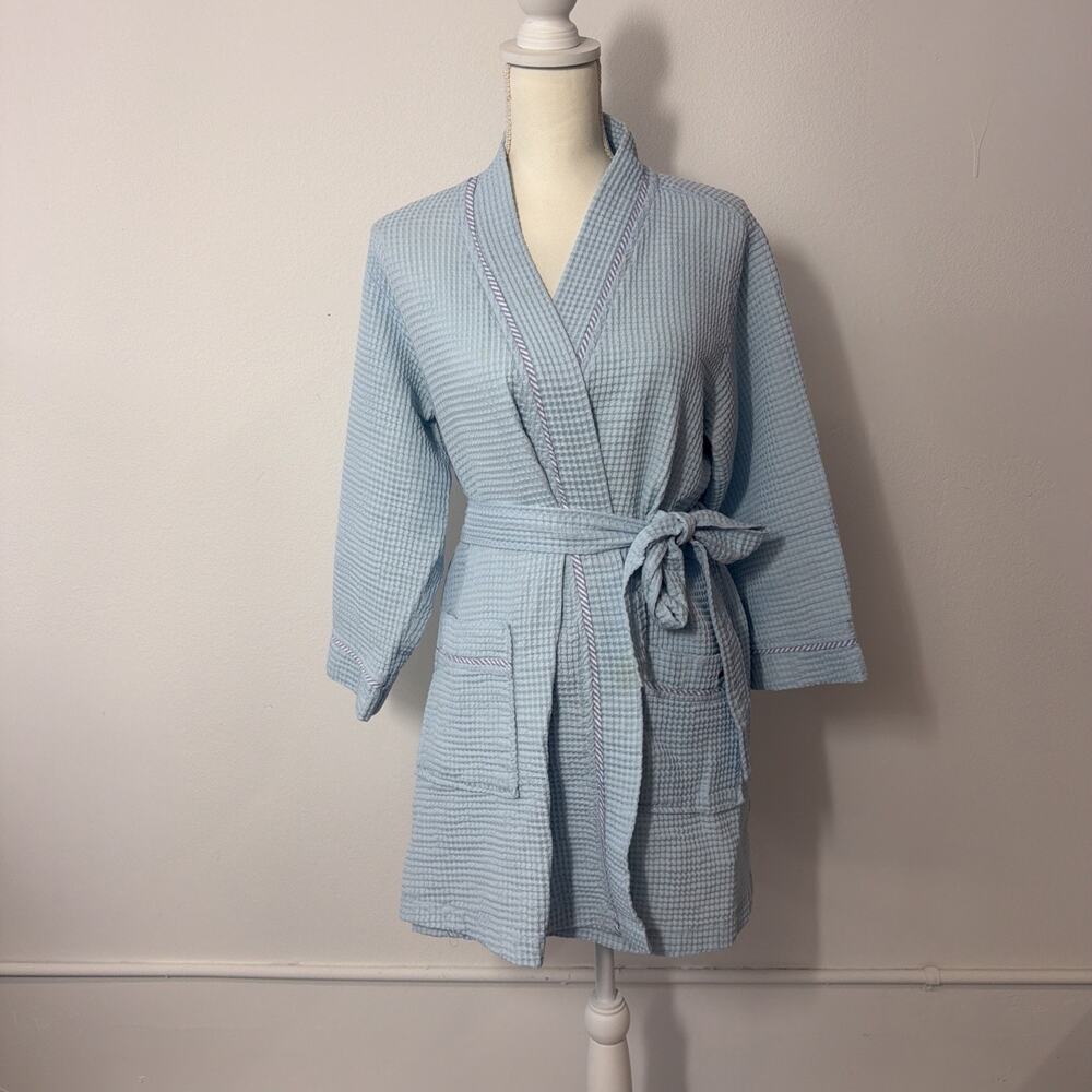 Tommy Hilfiger Blue Spa Resort Robe Waffle Weave Soft Material Kimono Style S M